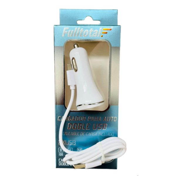 CARGADOR USB-12V DOBLE  CON CABLE MICRO USB FULLTOTAL