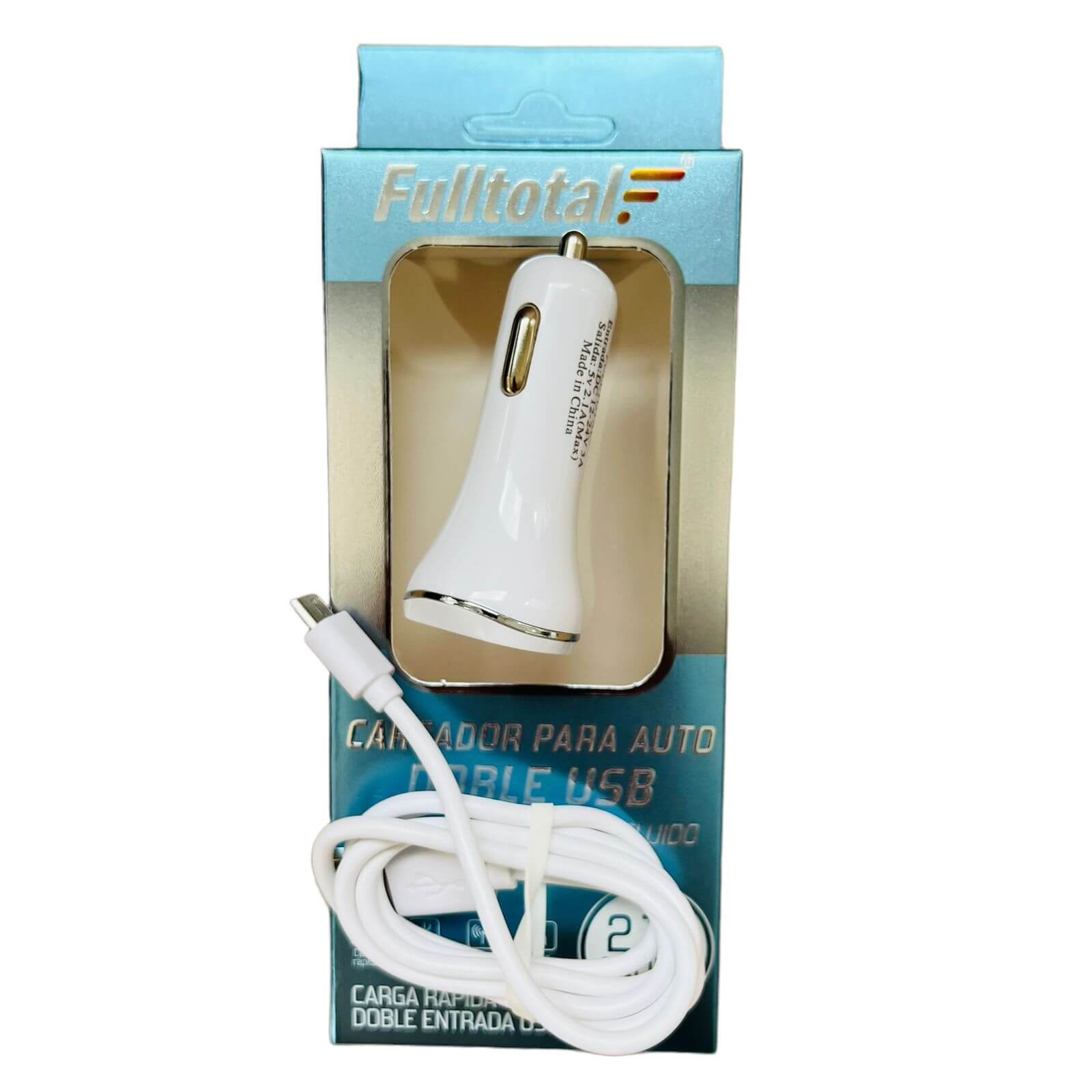 CARGADOR USB-12V DOBLE  CON CABLE TIPO C FULLTOTAL