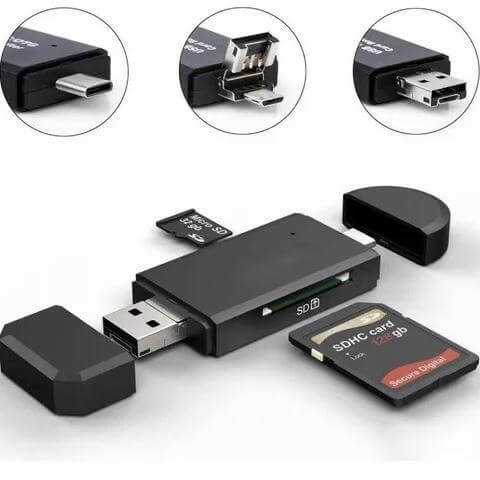 LECTOR DE TARJETA MULTIPLE 3 EN 1 USB + TIPO C + MICRO USB P/MICRO SD/SD M23-74