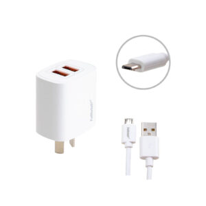 CARGADOR CELULAR DOBLE USB 220V C/CABLE USB A MICRO USB