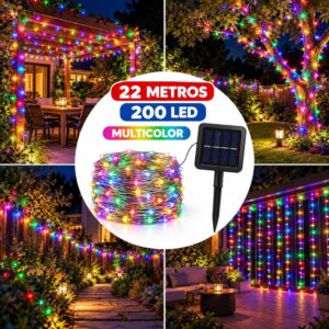 GUIRNALDA LED SOLAR LED 22M 200 LED LUZ MULTICOLOR C/ESTACA