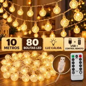 GUIRNALDA BOLITA USB C/CONTROL REMOTO 10M 80 BOLITAS LUZ CALIDA