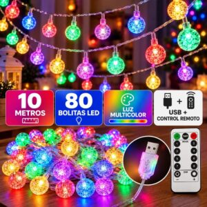 GUIRNALDA BOLITA USB C/CONTROL REMOTO 10M 80 BOLITAS LUZ MULTICOLOR