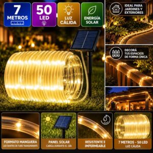 MANGUERA LED SOLAR 7M 50 LED LUZ CALIDA
