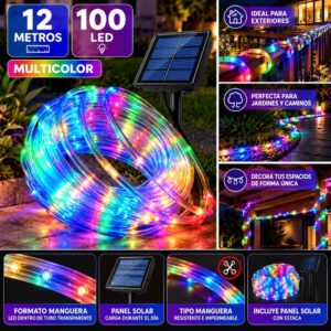 MANGUERA LED SOLAR 12M 100 LED LUZ MULTICOLOR
