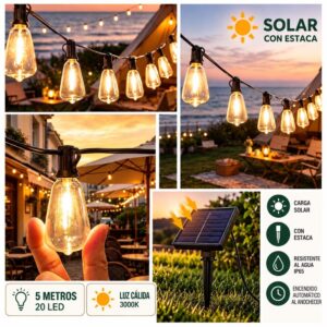 GUIRNALDA LED SOLAR 5M 20 FOCOS