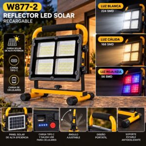 REFLECTOR USB Y SOLAR GRANDE CON BASE MULTIFUNCION W877-2