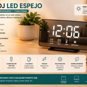 RELOJ DIGITAL CURVO PANTALLA LED ESPEJO NA-6091