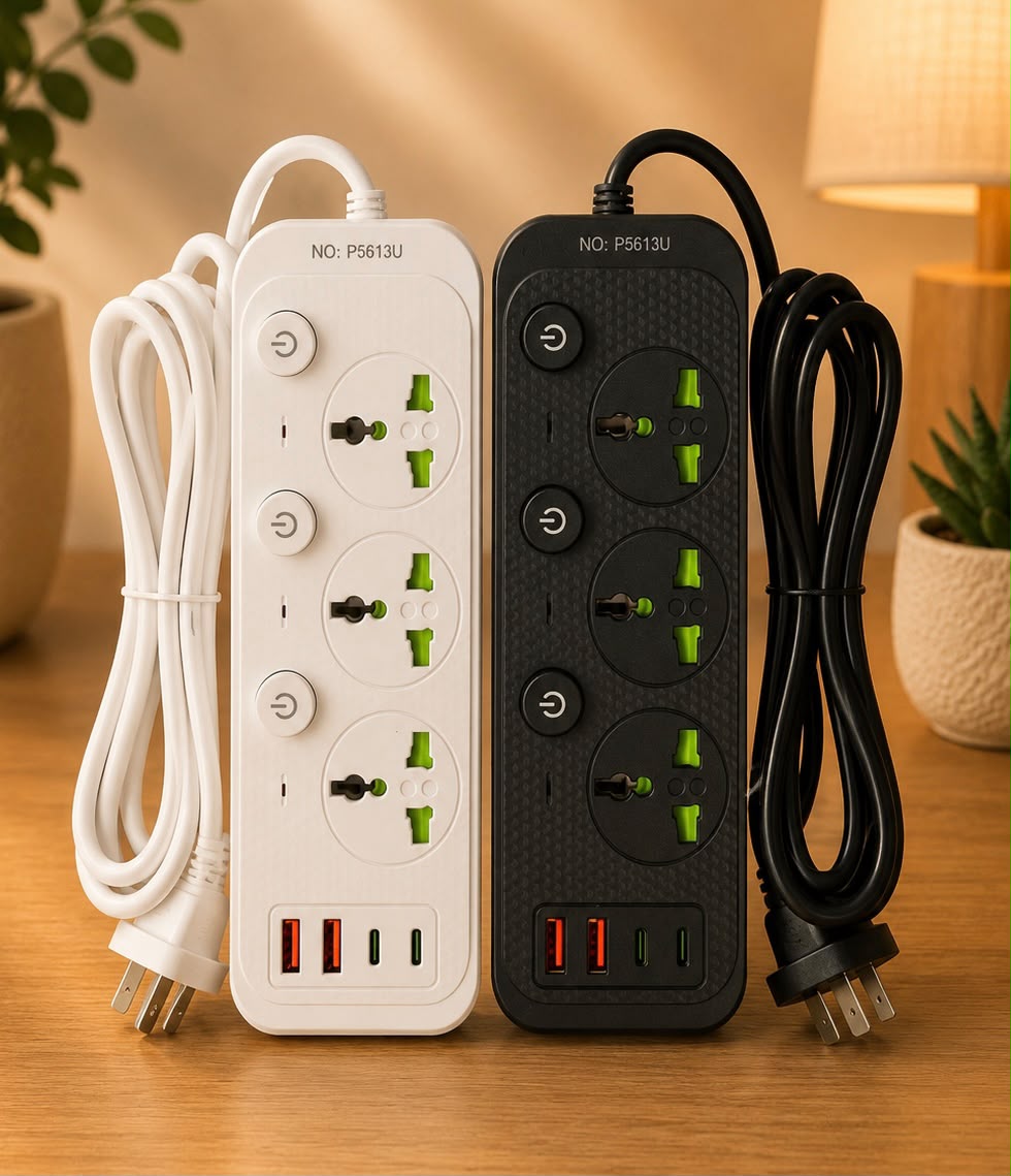 ZAPATILLA FAST CHARGING 3 BOCAS C/INTERRUPTOR + 2 USB + 2 USB TIPO C MOD. P5613U-2504